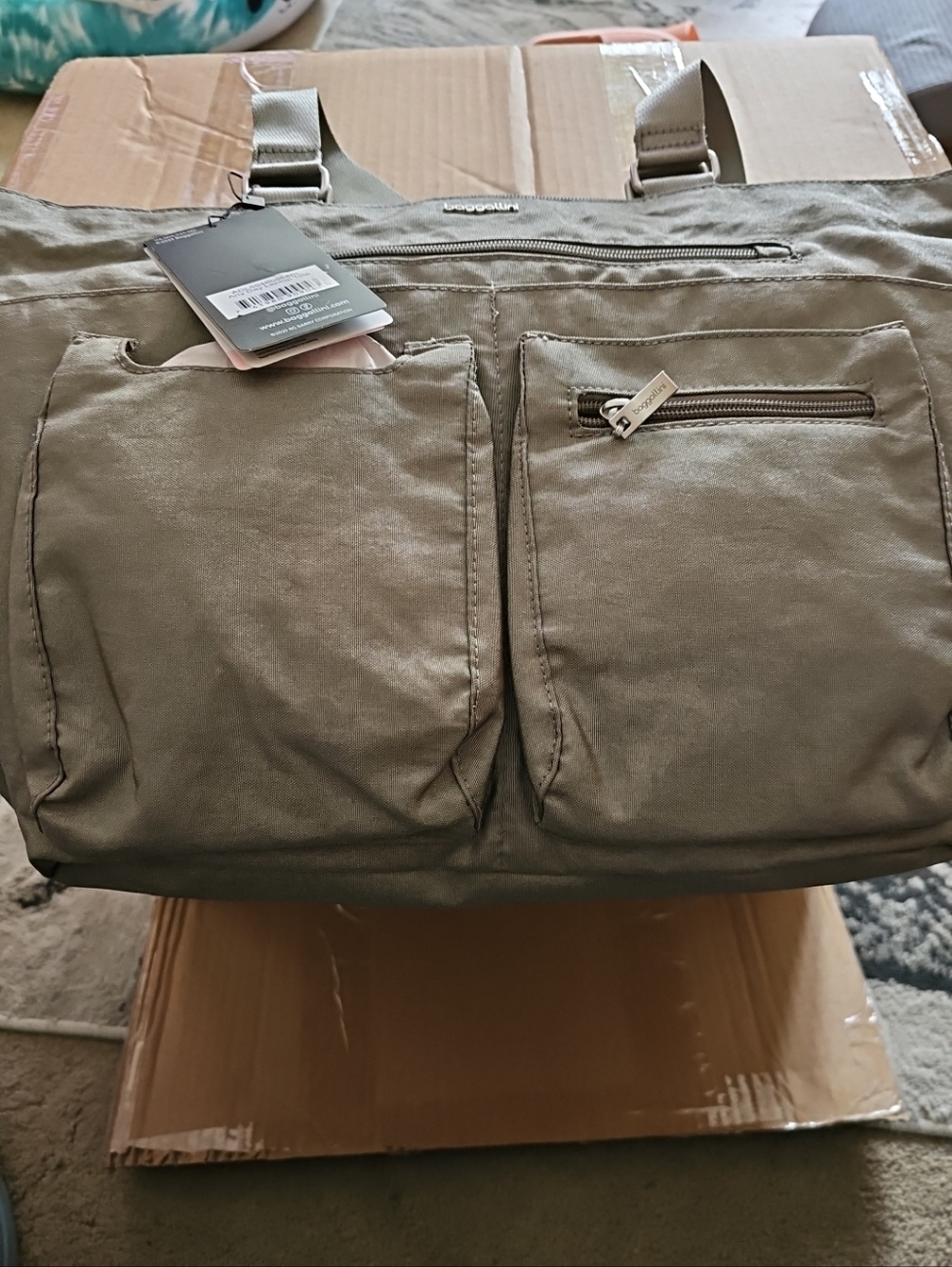 Baggallini Utility Canvas Shoulder Bag - Gray Laptop Tote